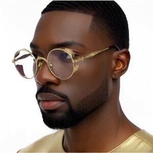 Clear Lens Eye Glasses Round Gold Rimless‎ Hip Hop Trendy Street Wear Sunglasses